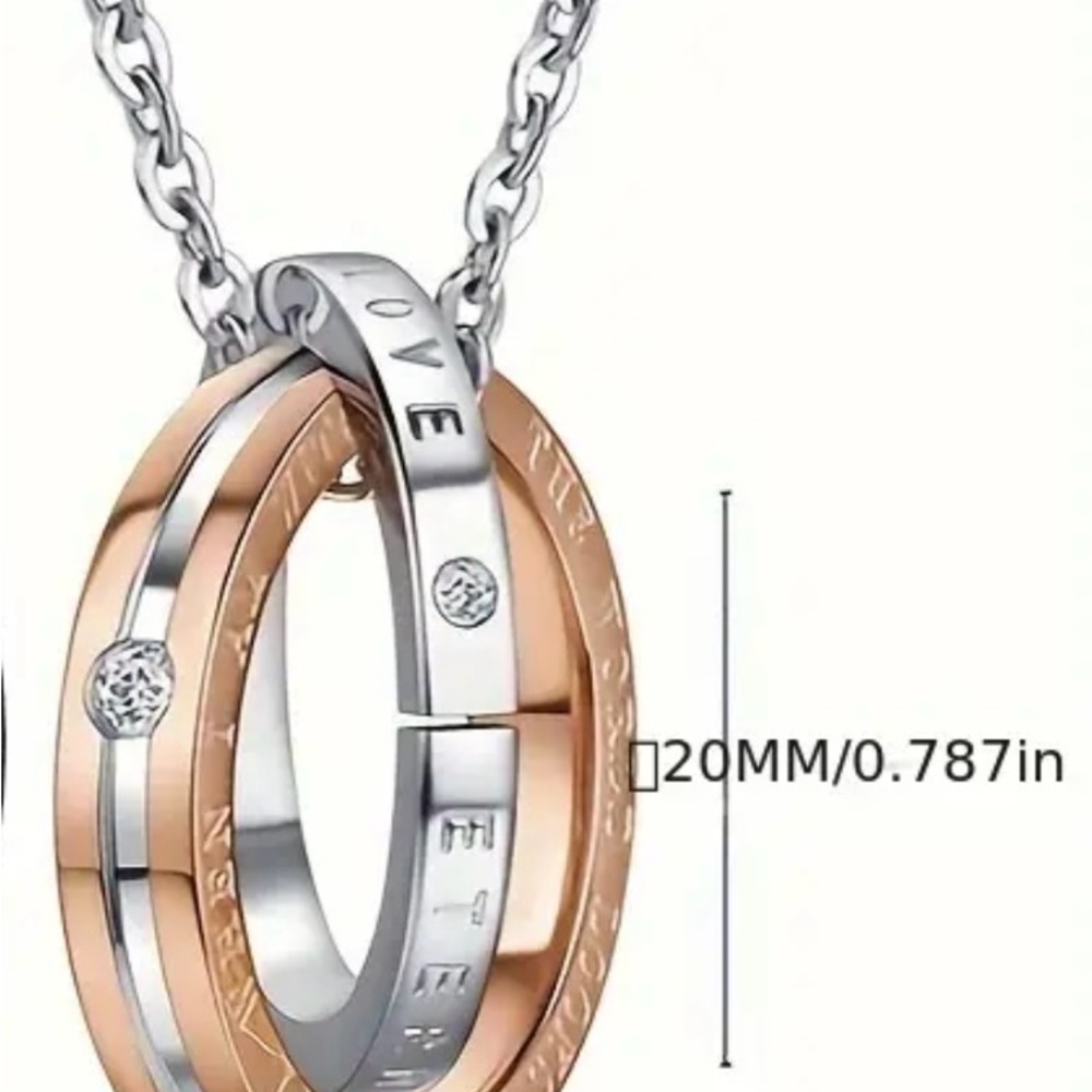 New Titanium over Stainless Steel Pendant, Silver and Gold Interlocking Necklace - Picture 5 of 10